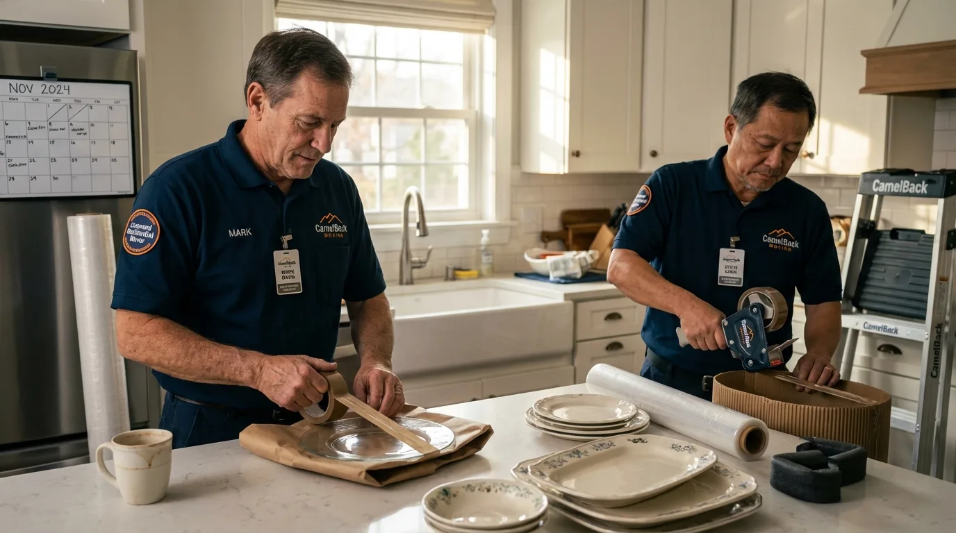 Professional crew packing kitchen dishware in Cut Bank, MT